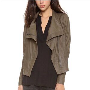 Vince women's Scuba Goat Leather moto jacket olive green large